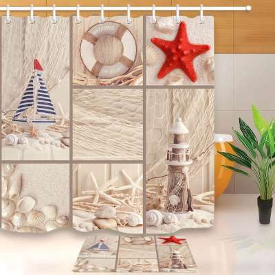 i@home beach shells starfish new digital printing polyester shower curtain