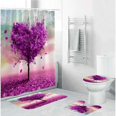 i@home 4 piece water resistant love tree shower curtain set for bathroom custom print