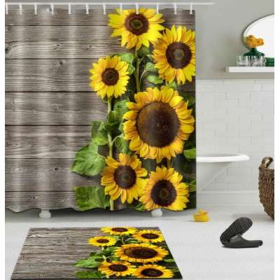 i@home sunflower 3D digital print waterproof polyester shower curtain for bathroom