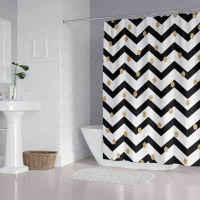 i@home modern bathroom polyester black and white stripe shower curtain and rug set print