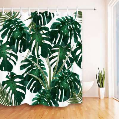 i@home Green palm trees leaves polyester shower curtain bathroom waterproof