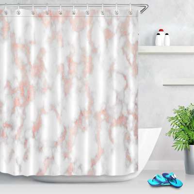 i@home Amazon high quality pink grey marble design polyester shower curtain bathroom