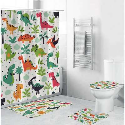 i@home wholesale kids bathroom cartoon dinosaurs printed shower curtain sets with rugs 4 pieces