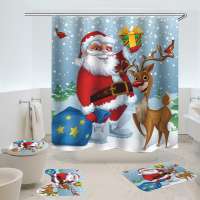 New arrival Santa Claus Bathroom Sets,Shower Curtain with Bath Mats