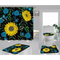 Fashion Sunflower 100%Polyester Nature Closeup Classic Design Shower Curtain, Waterproof Decor Digital Print Bath Curtain Set/